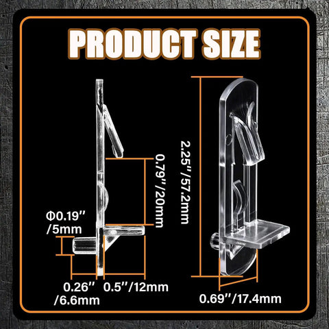 Clear Plastic Locking Shelf Pegs 5mm Diameter Self Locking Shelf Pins for 3/4 Inch Thick Shelves 20 Pieces detailed dimensions