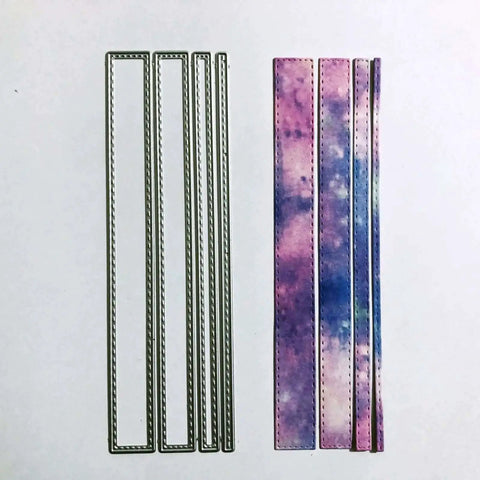 4 Piece Rectangle Frame Die Cut Set With Dotted Stitched Borders For Scrapbooking, Card Making, Silver, colorful inserts