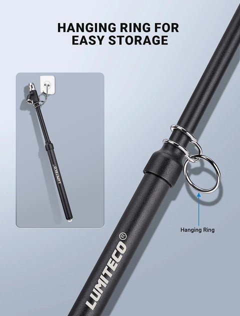 LUMITECO tire pressure gauge, pencil-style with extended tube, black metal body and hanging ring