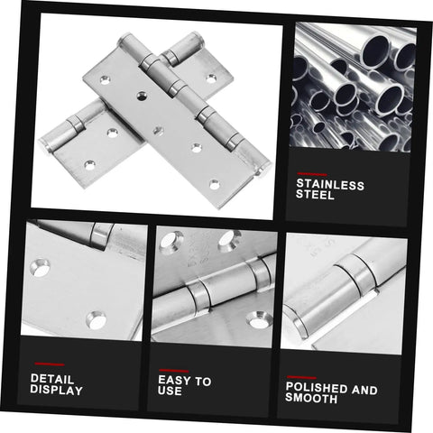 Heavy Duty Stainless Steel Door Hinges With Ball Bearings For Exterior Use in a 2-pack, showing square corner design and installation guide.