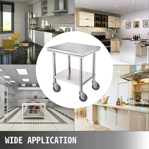 5 Inch Expanding Stem Caster Set Of 4 With Brakes For Table Legs, Adjustable Mounting Height, shown on stainless kitchen table
