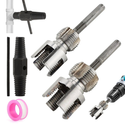 3 In 1 Pipe Threader Kit With Internal And External Threading Screw Extractor And Sealant Tape For One Half Inch And Three Quarter Inch PVC Pipes Electric Drill Compatible Plumbing DIY Tool For Home Improvement
