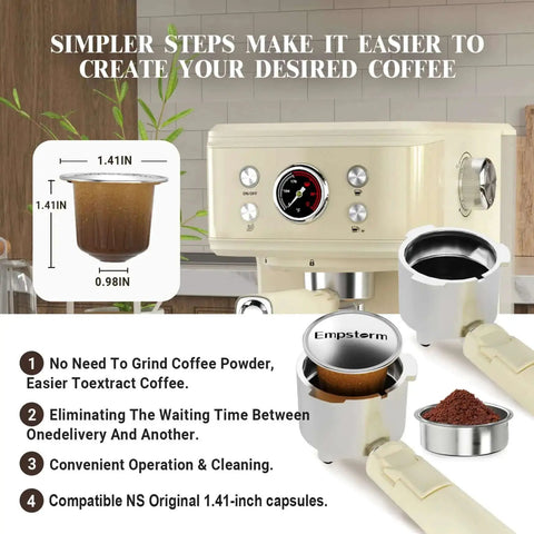 20 Bar Espresso Machine With Milk Frother Steam Wand For Latte And Cappuccino 2 In 1 Espresso Maker Powder And Capsule Portafilter