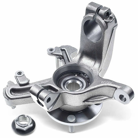 Plug And Play Front Right Steering Knuckle And Wheel Bearing Hub Assembly For Ford Focus 2000 2001 2002 2003 2004 Passenger Side Direct Fit Replacement ABS And Non ABS Compatible, close-up view