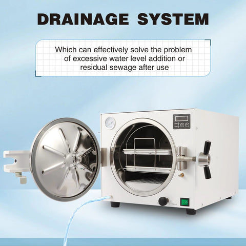18L lab autoclave sterilizer with front-opening stainless steel chamber, interior rack, and digital display