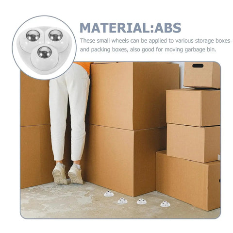 Adhesive Ball Caster Wheels For Furniture Flat Mount ABS Material 20 Lbs Load Per Wheel shown on floor near boxes