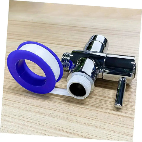 30 Pack High Temp PTFE Plumber Tape That Seals Leaks Like A Boss For Everyday DIY Home Plumbing Leaks And Airtight Seals Non Flammable Tape For Faucets And Pipe Fittings next to a metal faucet.