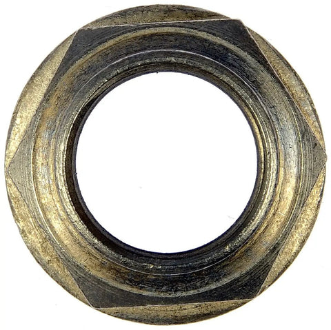 Front view of a metal front wheel hub assembly replacement for select Subaru models; circular, durable OE style bearing hub.