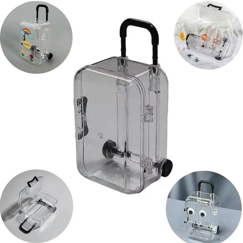 12 Pack Mini Travel Luggage Style Gift Boxes With Wheels For Party Favors And Wedding Candy Jewelry Display Case Black Plastic Clear Sides Vintage Travel Vibe Bridal Gift Packaging