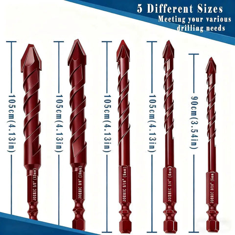 Red 10 Piece Crooked Head Eccentric Drill Bit Set For Porcelain Tile And Concrete Pro Grade Great For Glass Brick Plastic