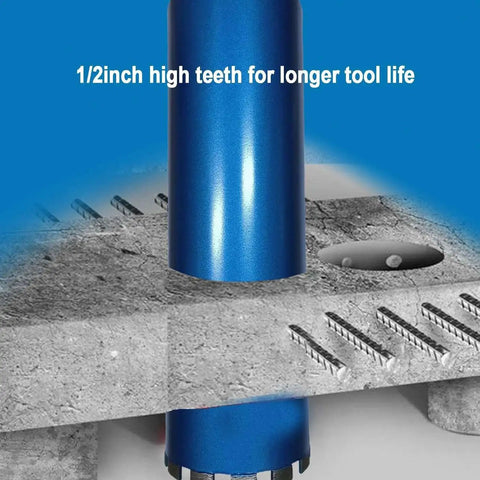 2 Inch Diamond Core Drill Bit For Wet Drilling in action on concrete block showing high teeth for longer tool life