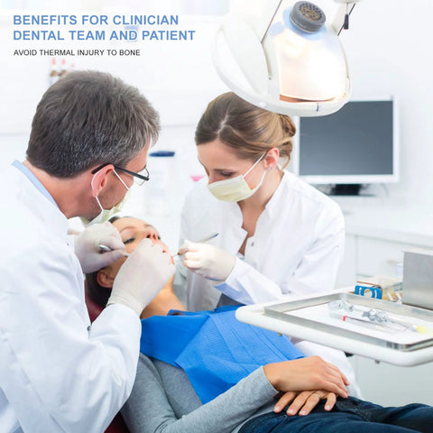 Dental implant irrigation tubing, sterile W&H-compatible tubing, Amazon brand, shown in dental clinic procedure.