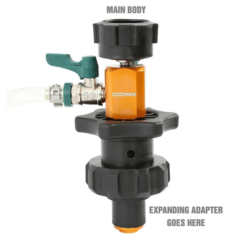 Air Evac Cooling System Refill Kit with Universal Adapter, showing main body and expanding adapter position