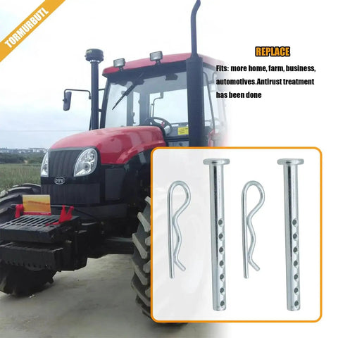 Clevis Pin With R Clip Quarter Inch By Two And One Half Inch Steel Set, 2 Pack For Farm Home Auto Maintenance shown with tractor