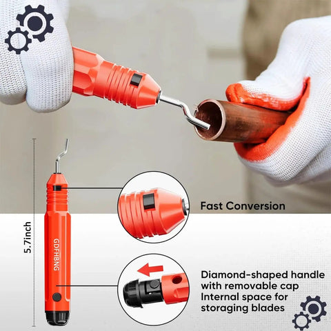 Ratcheting Tubing Cutter For Copper And Metal Pipes Two In One Close Quarters Cutter used in tight space with red handle