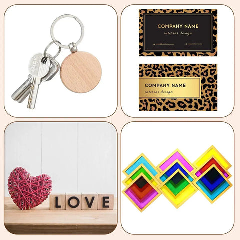 All In One 76 Piece Laser Material Explore Kit For Engraving Essentials With wood keychain, business cards, heart decor, acrylic sheets