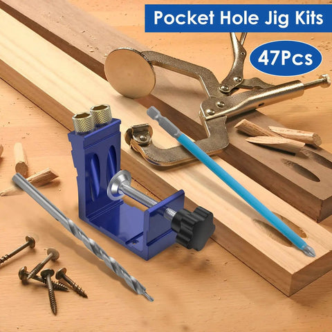 Pocket Hole Jig Kit With Adjustable Punch Locator And 15 Degree Drill Guide for woodworking projects, metal construction, tools included