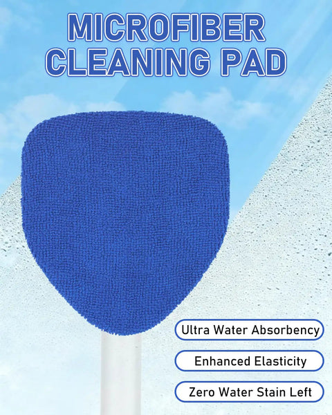 Close-up of blue microfiber cleaning pad for Expandable Car Window Cleaning Kit With Telescopic Handle Six Reusable Microfiber Pads Spray Bottle Vent Dust Brush Interior Dust Brush All In One No Mess Car Glass Cleaner Tool Blue.
