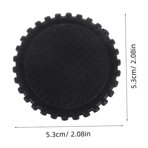 Close-up of 4 Pcs Grippy No Slip Rubber Feet With Threaded Base For Food Scales And Industrial Platforms, circular, black with diameter measurement.