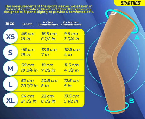 Size chart and side view of Leg Compression Sleeve For Calf Knee And Thigh Recovery Pain Relief And All Day Comfy Support, beige, large.