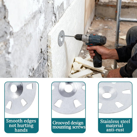 Ranstac foam board fastener washer being installed on a foam board wall with a drill
Stainless steel foam board washer with smooth edges for safe mounting
Foam board washer with grooved design mounting holes
Stainless steel washer for foam board installation with anti-rust material