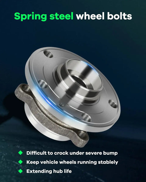 Close-up of a spring steel wheel bearing hub with ABS, showcasing the design and features for Audi A3 Quattro and Volkswagen models.
