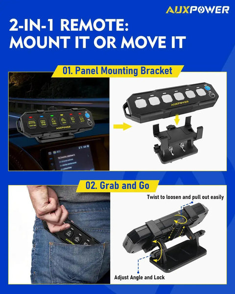 2-in-1 mounting options for 6 Gang Wireless Switch Panel With 328 Feet Range Remote Detachable Magnetic Mount Portable Lanyard RGB SOS
