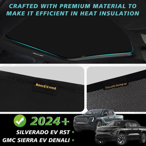 Foldable Sunshade Roof For Chevy Silverado EV RST And GMC Sierra EV Denali installed showing heat-reflective layers.