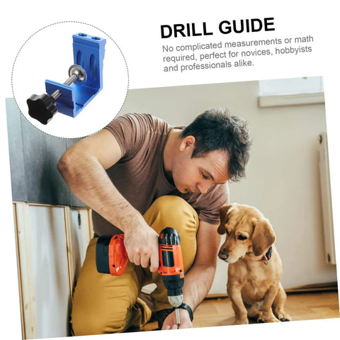 Pocket Hole Jig Handy Woodworking Tool For DIY Carpentry Easy To Use For Cabinets And Furniture Assembly visible with a man using it.