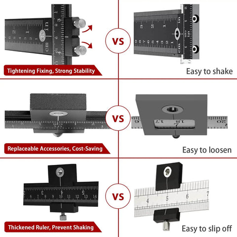 Comparison of seven piece cabinet hardware jig tool set with pro grade all aluminum alloy build showing stability and cost-saving features