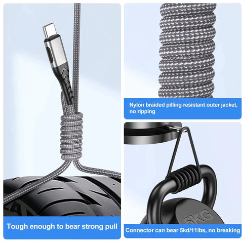 2 Pack 10ft Braided USB Type-C Cable Fast Charge For Android Phones And Laptops, showing cable strength and durability.