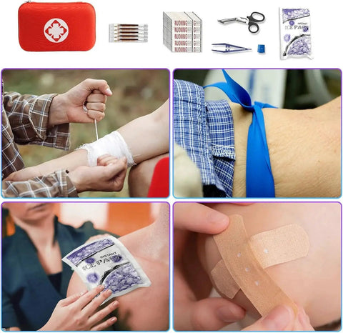 Car First Aid Kit 275 Piece Grab And Go Survival Gear with bandages, scissors, and ice pack for travel and emergency use.