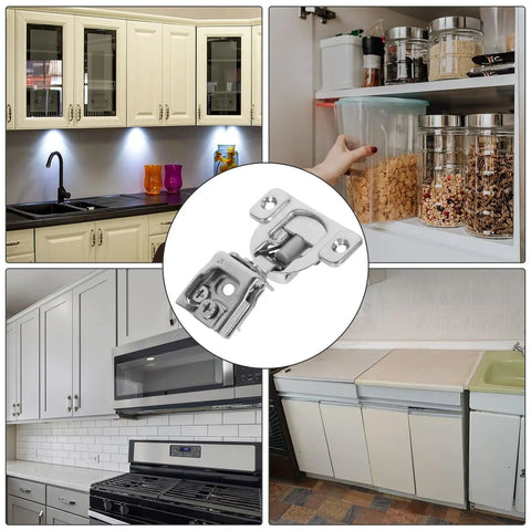 3D Adjustable Silent Cabinet Hinges For Frameless Kitchen Cabinets One Inch Short Arm Self Closing With Soft Close Damping Mechanism Hinge Set By Hohopeti displayed with kitchen cabinet settings.