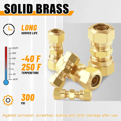 Brass compression air brake fittings assortment kit with straight union fittings in 1/4, 1/8, 3/8, 1/2, 5/8 inch.