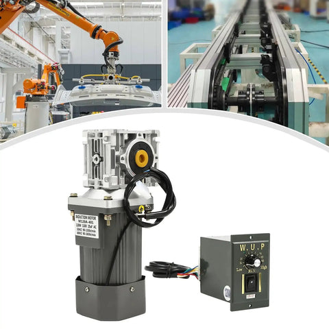 AC 110V Electric Motor With Speed Controller And Worm Gear Reducer, ideal for industrial machines, showcasing durable construction