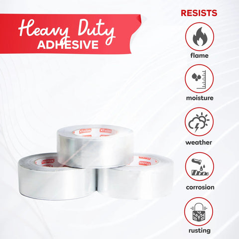 XFasten aluminum foil duct tape rolls for ductwork, 2 in x 165 ft each, 3-pack, silver HVAC tape