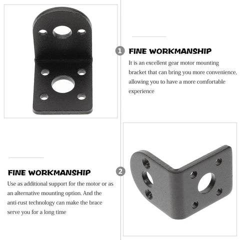 Six Pack 25mm DC Gear Motor Brackets, L Shaped Mounting Stands, shown in iron material with mounting holes visible