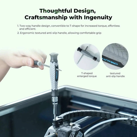 Person using All In One Must Have 74 Piece 3D Printer Tool Kit For All FDM Printers with Creality screwdriver