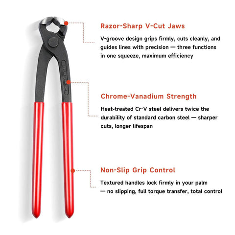 Front view of 10 Inch Ear Clamp Pliers With Chrome Vanadium Steel Crimper Tool Nail Remover for pipe hose clamps