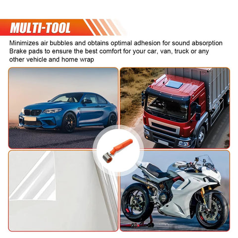 Car audio deadening wheel roller with anti-slip orange handle; stainless steel smoothing tool for heat mats and vinyl