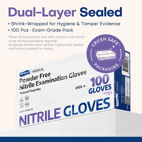 Box of 100 Nitrile Exam Gloves 3 Point 5 Mil Powder Free Latex Free Food Safe Disposable Medical Lab Gloves Ideal For Cooking Cleaning Handling With Enhanced Tactile Sensitivity Violet Blue Medium.