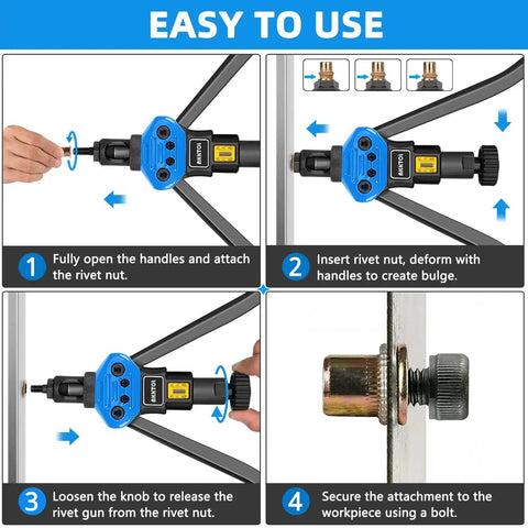 Step-by-step guide using Rivet Nut Tool Kit 16 Inch Set With 15 Metric And SAE Mandrels, 125 Piece Rivet Nut Assortment, Rugged Carrying Case