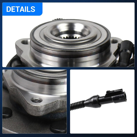 2 Pack Front Wheel Hub Bearing Assembly With ABS For 2002 2005 Ford Explorer 2003 2005 Lincoln Aviator 2002 2005 Mercury Mountaineer 5 Lug Wheel Hub Set, detailed view showing metal construction and ABS connector
