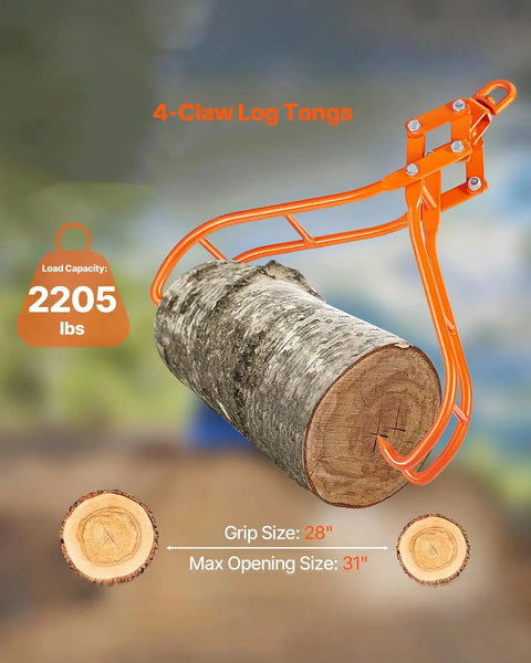 Four Claw Timber Log Grapple 31 Inch Opening 2205 Lbs Capacity For Tractors holding a large timber log