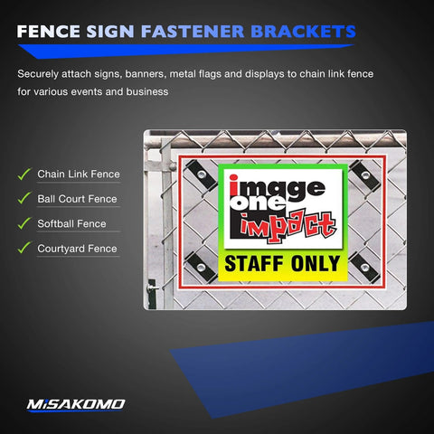20 Piece Fence Sign Mount Kit For Chain Link Fences with sign attached using brackets and bolts, ideal for outdoor use