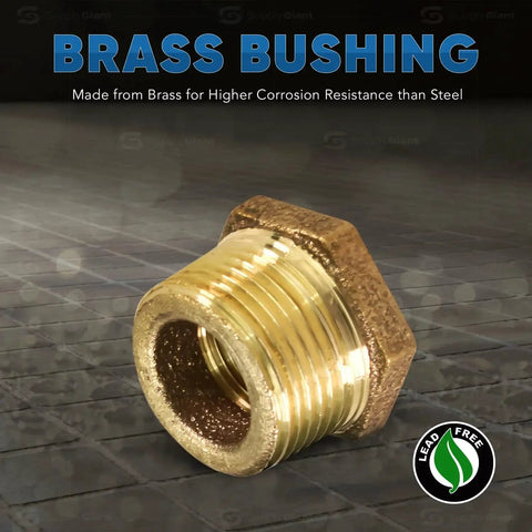 1-1/2 Inch Male NPT To 1 Inch Female Brass Bushing With Hex Head, Lead-Free Brass, Corrosion Resistant Plumbing Fitting