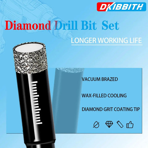 Close-up of Dry Diamond Drill Bit Set for Tile and Stone with Wax Lubrication showing diamond grit coating and wax cooling.