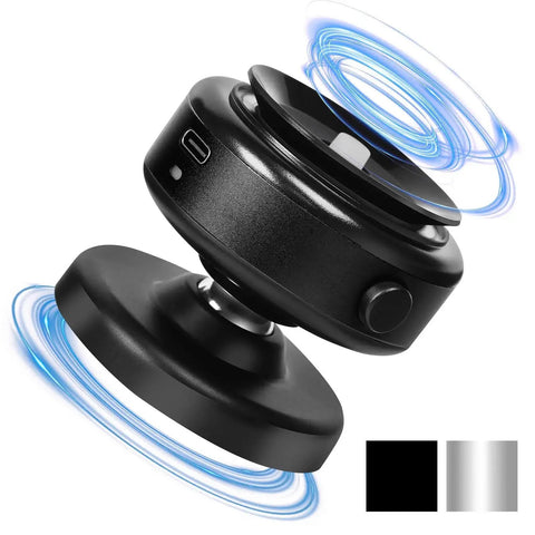 Angled front view of a black 360-degree rotatable car magnetic phone holder with suction mount