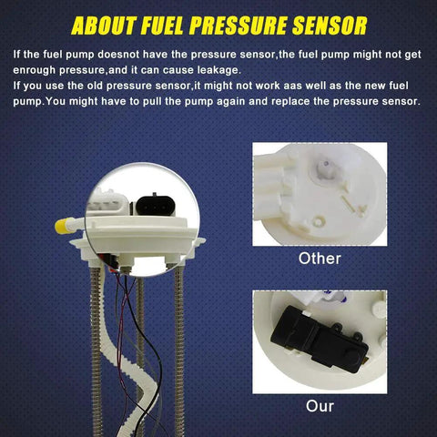 Comparison of fuel pressure sensors with text explaining sensor differences in Electric Fuel Pump Module Assembly For Chevy S10 GMC Sonoma Isuzu Hombre 2.2L L4 In Tank Direct OE Replacement Fits 1997 1998 1999 2000 Replaces E3943M