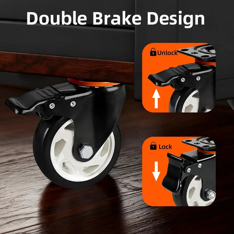 Heavy Duty Industrial Casters Set Of 4 With Locking Swivel Top Plate Wheels For Furniture And Workbench Carts, 3 Inch Diameter